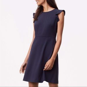 Loft Petite Flutter Sleeve Pinstripe Navy Dress